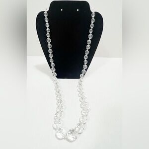 Vintage Club Monaco Necklace Clear Faceted Acrylic Graduated Bead Long Strand